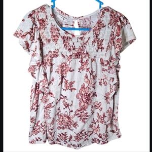 Maurices - Floral Print Women's Flutter Top - Red and White